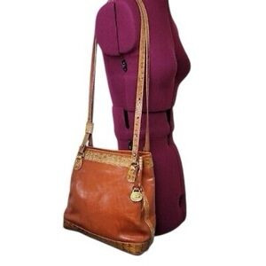 Brahmin Brown Leather and Croc Embossed Handbag Purse Bag